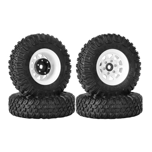 4PCS RC Car 1.55 Inch Tyres Aluminum Alloy Metal Beadlock Wheel Rim and Rubber Tires for 1/10 RC Crawler Car for Axial AX90069 D90 TF2 Tamiya CC01 LC70 MST JIMNY(85mm-10Holes White) - color: 85mm-10Holes White
