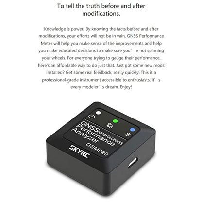 SKYRC GNSS Performance Analyzer RC GPS+GLONASS Speedometer, Bluetooth Enabled Race Data Logger and Speed Tracker for RC Cars and Planes. GSM020 SK-500023