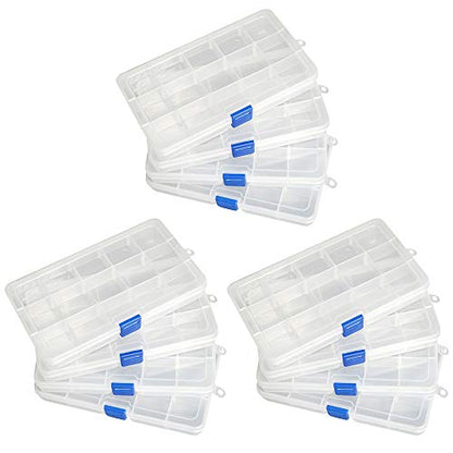 Qualsen 15 Girds Bead Organizer with Adjustable Dividers(12 Pack)，Earring Organizer Box and Small Plastic Organizer Box for Jewelry, Beads, Earrings, Crafts, Screws and Fishing Tackles Small Items - size: 15 Gird-12pcs