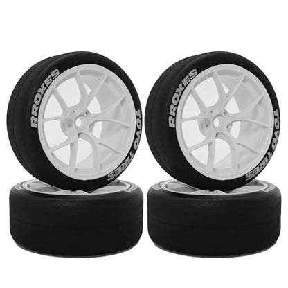 1/10 RC Drift Tires OD 65mm and Plastic Wheels Rims 12mm Hex Rally Racing Tyres for 1:10 Street Touring Car On Road Tamiya Traxxas HPI KYOSHO XV02 XV01 TT01 TT02 PTG2 A959 4PCS (White) - color: White