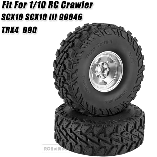 RC Alloy 1.9" Beadlock Wheels and Tires for 1/10 RC Crawler TRX4 SCX10 SCX10 III 90046 D90,1.9 RC Wheels and Tires 1.9 Beadlock Tires RC Rims,4 Packs,Silver - color: Silver(4pcs)