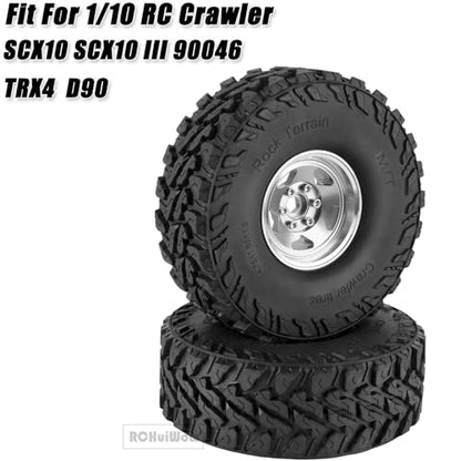 RC Alloy 1.9" Beadlock Wheels and Tires for 1/10 RC Crawler TRX4 SCX10 SCX10 III 90046 D90,1.9 RC Wheels and Tires 1.9 Beadlock Tires RC Rims,4 Packs,Silver - color: Silver(4pcs)