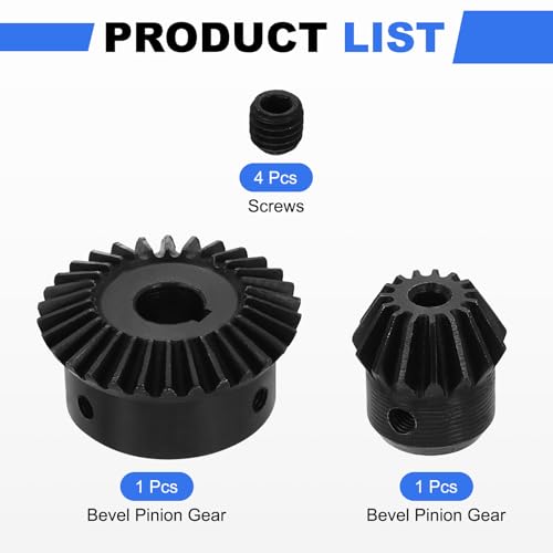 uxcell 2Pcs Tapered Bevel Gears Set, 1.5 Mod 1:2 (15T/30T) Harden Steel Straight Bevel Gear, 90 Degree Steering Motor Gears, (5/12mm Shaft Hole with Keyway) - size: 5/12mm
