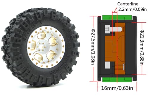 47g Brass Heavy 1.0-2mm Offset Beadlock Wheel Tires Set for 1/18 1/24 RC Crawler (White) TT