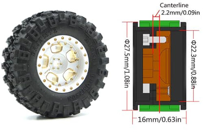 47g Brass Heavy 1.0-2mm Offset Beadlock Wheel Tires Set for 1/18 1/24 RC Crawler (White) TT