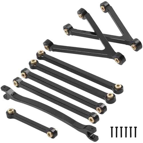 8PCS ShareGoo Aluminum Alloy Chassis Links Rod & Steering Linkage Compatible with 1/24 FMS FCX24M RC Upgrade Parts (Black) - color: Black