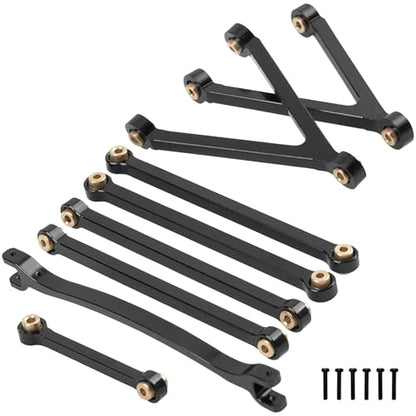 8PCS ShareGoo Aluminum Alloy Chassis Links Rod & Steering Linkage Compatible with 1/24 FMS FCX24M RC Upgrade Parts (Black) - color: Black