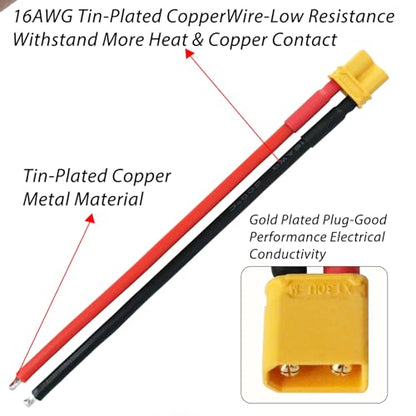 XT30 Connector Plug Cable - 5 Pairs Female and Male XT30U Extension Cables with 16AWG 100mm Silicon Wire Cables for RC Lipo Battery Connectors Drone Car Boat (XT30 Connector 16AWG 100mm) - style: XT30 Connector 16AWG 100mm