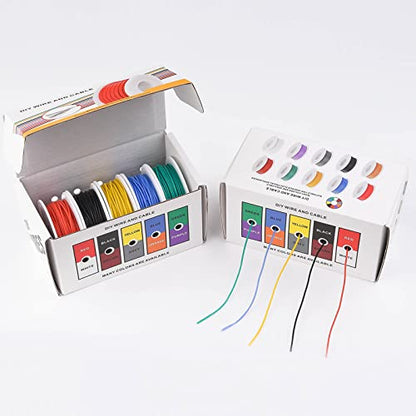 28 AWG Stranded Electrical Wire 28 Gauge Tinned Copper Wires Flexible Silicone Electric Hookup Wire Kit OD:1.2mm, 5 Colors 32.8ft/10m Each, DIY/Automotive/Home/Power Wiring Kit by Sznnzd™ - size: 5 Colors each 32.8Ft, style: 28AWG-Stranded