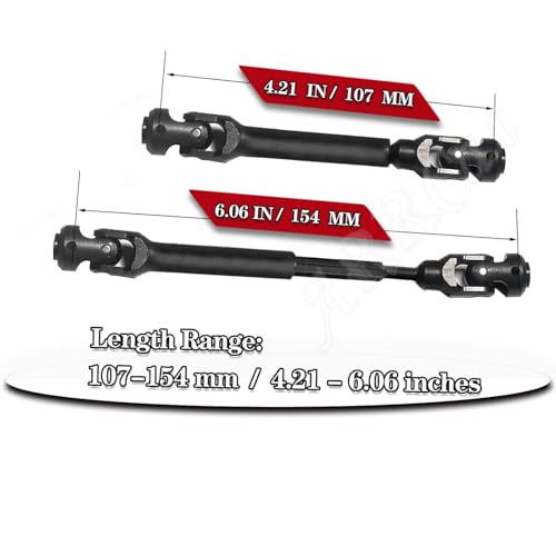 2PCS 107-154MM Universal Drive Shaft RC Upgrades for 1/10 SCX10 SCX10-II D90 Gen7 /Pro Rc 4WD GEN8 RC Crawler,RC Upgrade Parts Hop-Ups,Steel Full Metal Drive Shaft,Black (107-154 MM,2PCS) - size: 107-154 MM (4.21" to 6.06")