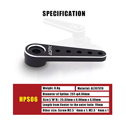 AGFRC 25T 0.71g CNC Metal Servo Horn for Micro RC (HPS06) | CNC Machined AL6061, Black, 25.33mm Length, Fits AGFRC A20/B13/A24/A27 Series Servos, For SCX24 & Mini RC