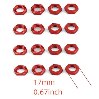 16pcs Aluminum Wheel Nuts 17mm Thread for 1/7 1/8 RC Model Car Trucks Off Road ARRMA 6s Karton Typhon Mojave HSP Redcat Himoto Upgrade Part Red - color: Red