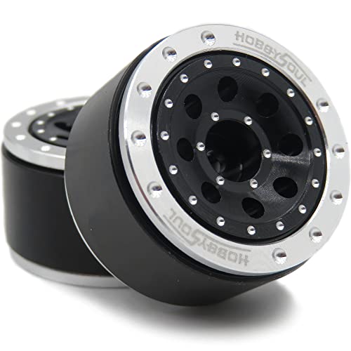 Adjustable Offset 1.0 Beadlock Wheels Silver Black, Heavy 1.0 rc Wheels 21g/Rim for 1/18 Traxxas TRX4M Axial SCX24 90081 & Other 1/24 1/18 RC Crawler Truck, (4-Pack) - color: Silver & Black