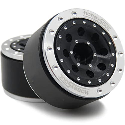 Adjustable Offset 1.0 Beadlock Wheels Silver Black, Heavy 1.0 rc Wheels 21g/Rim for 1/18 Traxxas TRX4M Axial SCX24 90081 & Other 1/24 1/18 RC Crawler Truck, (4-Pack) - color: Silver & Black