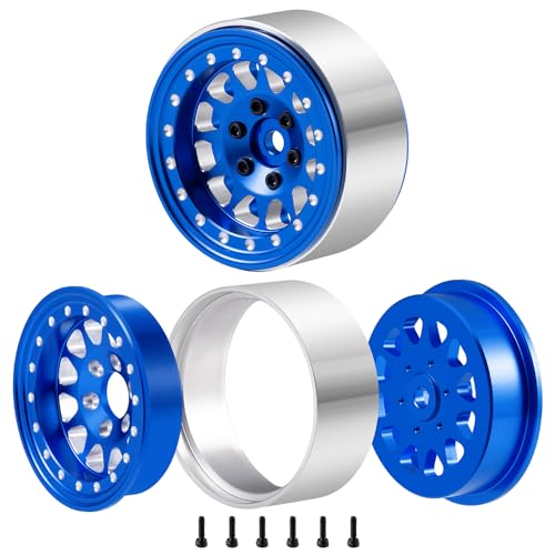 RCLIONS Aluminium 1.3" RC Beadlock Wheel Hub Rims for 1/24 1/18 TRX4M AXIAL SCX24 RC Crawler Car Upgrade Parts (Blue) - color: Blue