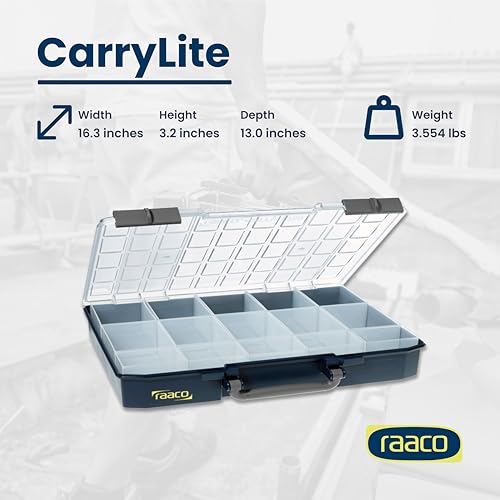 Raaco CarryLite 80 Small Parts Organizer, 15 Inserts | 3.2 Inch Height, Anti-Mix U-Profile Lid for Screws, Bolts & Nuts, Secure Sliding Lock, 15 Inserts, For workshop and garage - size: Deep-15 Inserts, style: Single Pack