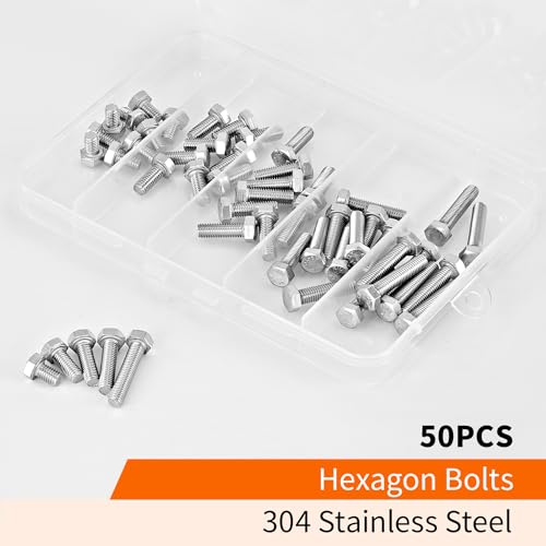 M5 x 8mm 12mm 16mm 20mm 25mm Heavy Duty Hexagon Bolts Hex Head Screws, 304 Stainless Steel, Metric Fully Thread, Machine, Bright Finish, Assortment Kit 50PCS - size: M5 x 8/12/16/20/25mm (50PCS)