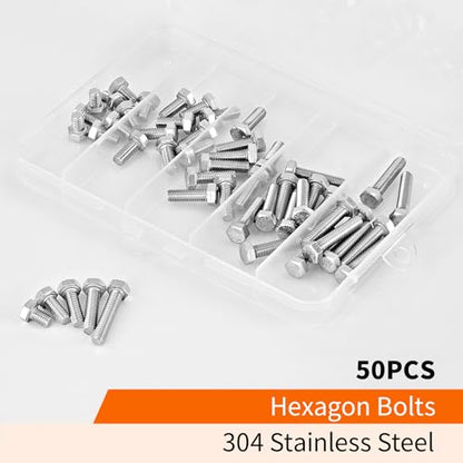 M5 x 8mm 12mm 16mm 20mm 25mm Heavy Duty Hexagon Bolts Hex Head Screws, 304 Stainless Steel, Metric Fully Thread, Machine, Bright Finish, Assortment Kit 50PCS - size: M5 x 8/12/16/20/25mm (50PCS)