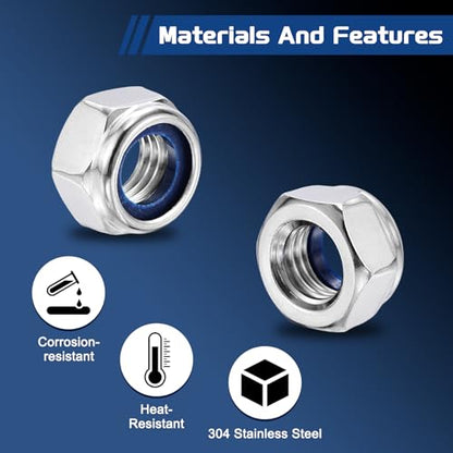 10Pcs Nylon Locking Hex Nuts - [M14 x 2mm], 304 Stainless Steel Hardware Nuts, Silver, for Automotive, Aerospace, Industrial Applications Use - color: Silver, size: M14x2mm