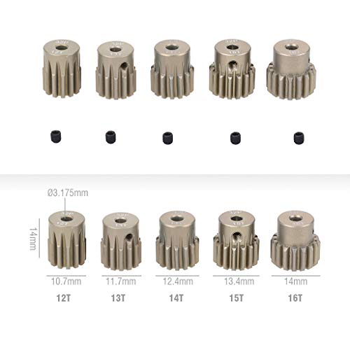 OGRC 32P 3.175mm 12T 13T 14T 15T 16T Pinion Motor Gear Set with Hex Key for 1/10 RC Car Brushed Brushless Motor | 0.8 Mod 32 Pitch 3.175mm Shaft Pinion Gear fits 1/10 RC Car Brushed Brushless Motor