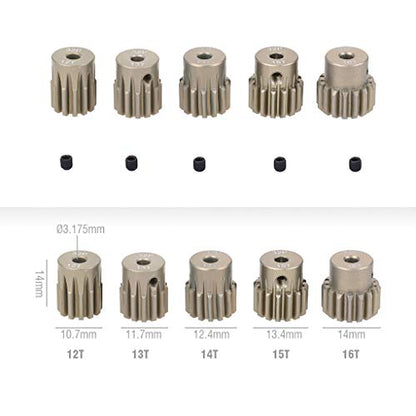 OGRC 32P 3.175mm 12T 13T 14T 15T 16T Pinion Motor Gear Set with Hex Key for 1/10 RC Car Brushed Brushless Motor | 0.8 Mod 32 Pitch 3.175mm Shaft Pinion Gear fits 1/10 RC Car Brushed Brushless Motor