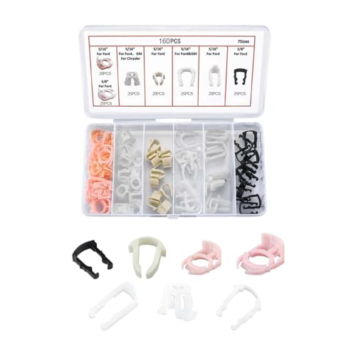 160PCS Car Fuel Line Clips, 7 Sizes Fuel Line Retainer Clips Assortment Kit, Plastic Fuel Line Retaining Clips Replacement 3/8" & 5/16" Fuel Line Clamp, Compatible with SUV Car Truck(160PCS) - size: 160PCS