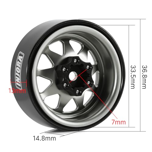 INJORA -4.05mm Offset Steel 1.3" Wheels for 1/24 1/18 RC (Gunmetal Grey) - color: Gunmetal Grey