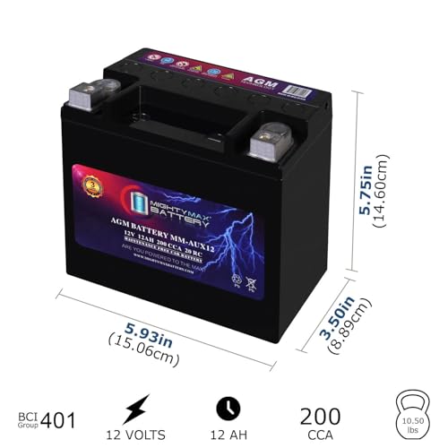 Mighty Max Battery MM-AUX12 Auxiliary Battery 12V 12Ah, 20RC, 200 CCA Rechargeable AGM Car Battery - style: AUX12