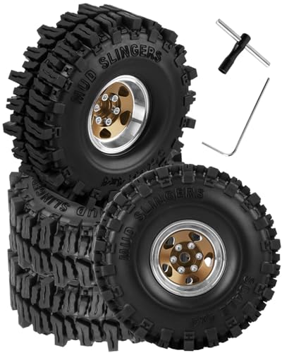 1.0 Beadlock Wheels and Tires for RC Crawler Car 1/18 TRX4M,1/24 SCX24,RC Off Road Buggy Rally Truck Wheels and Tires,RC Aluminium 1.0 in Rims and Rubber Tires w/Sponge,Bronze - color: Bronze - (1.0 in Beadlock Wheels)