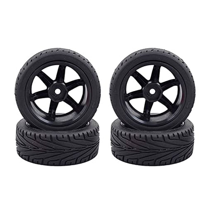 4PCS 1:10 RC Tires and Plastic Wheels Rims for 1/10 Scale On Road Touring Racing Drift Car HSP HPI Tamiya (Black Red) - color: Black Red