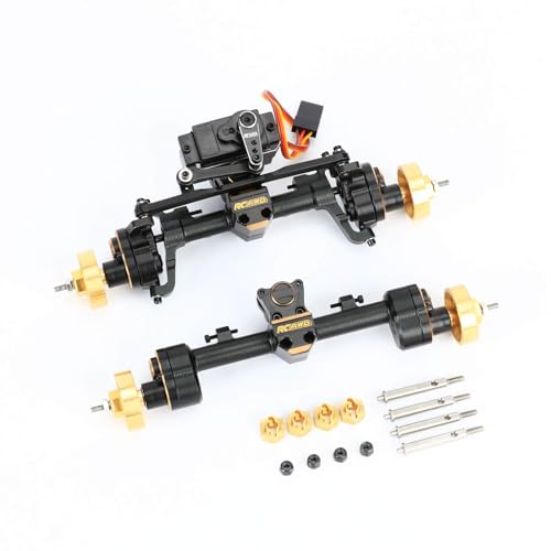 RCAWD Brass SCX24 Portal Axle Set with 12T Servo for Wrangler Bronco Gladiator C10 Deadbolt Upgrades, 6mm Extended Axle Shaft for Wider Chassis Bigger Wheel, 12T Gear Up 30% Speed for Axial SCX24