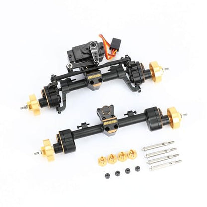 RCAWD Brass SCX24 Portal Axle Set with 12T Servo for Wrangler Bronco Gladiator C10 Deadbolt Upgrades, 6mm Extended Axle Shaft for Wider Chassis Bigger Wheel, 12T Gear Up 30% Speed for Axial SCX24