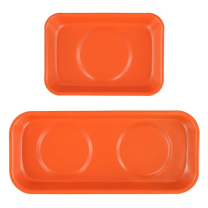 16 PCS Orange Magnet Screw Trays, 2 Sizes Stainless Steel Magnetic Parts Trays, Orange Magnetic Tool Tray for Collecting Nuts, Screws, Bolts, Small Parts 5.9x2.5/3.6x2.4 inch