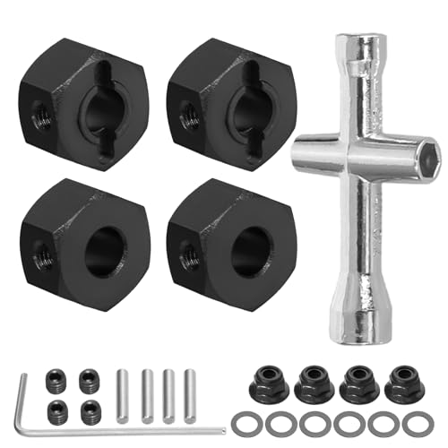 2 Sets Aluminum 12mm Hex Wheel Hubs Hex Adapter & Flanged Lock Nuts for Traxxas Mini Maxx Monster Truck 107154-1 Mini XRT 108076-1 RC Car(Black) - color: Black