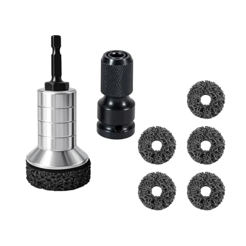 Car Wheel Hub Cleaning Tool, Brakewheel Lug Stud Rotor Rust Removal Disc with 5 Pads, 1 Adapter, Auto Brake Inner Rim Resurfacing Tool, Fits Power Drill or 1/2" Impact Driven Wrenches (Silver) - color: Silver