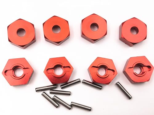 8pcs/Set Aluminum 12mm Wheel Hex Hubs Drive Adapter 5mm Thickness with 2x10mm pins for Redcat Axial HSP WLtoys Himoto Truck Model Car Upgrade Parts(Red) - color: Red