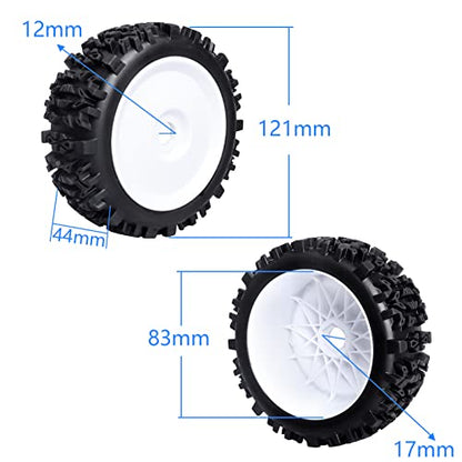 PreGlued 1/8 Buggy Tires 17mm Wheels Foam Inserts w/ 17mm Wheel Wrench for Arrma Typhon 3S 6S Losi HPI Redcat Racing Models, Set of 4 (White Rims) - color: White Rims