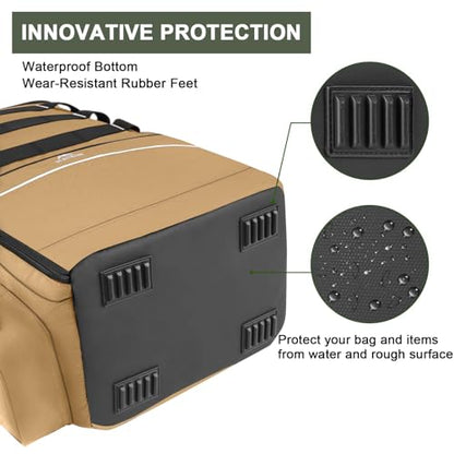 MATEIN Fishing Backpack, Tackle Storage Bag with Rod Holders & Cooler | Water Resistant Fishing Bag Fits 4 3600 Trays, Large Wide Open Tackle Box Backpack, Gifts for Fishermen - color: Khaki