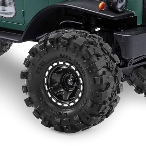1.0" Beadlock Aluminum Wheels and 57mm Soft Rubber Tires | for SCX24, TRX4M, Ascent 18, FCX24, 1/18 1/24 RC Crawler, 7mm Hex, 0mm Offset, with Foam Inserts, (Black 3) - color: Black 3