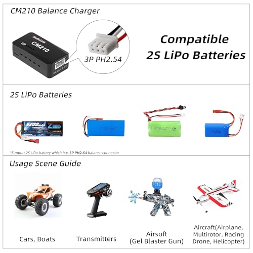 Radiolink CM210 15W 1.5A Faster 2S 7.4V LiPo Battery Balance Charger USB Type-C Connector for RC Airplane Transmitter Car Boat SCX24 SCX10 Gel Blaster Gun