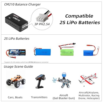 Radiolink CM210 15W 1.5A Faster 2S 7.4V LiPo Battery Balance Charger USB Type-C Connector for RC Airplane Transmitter Car Boat SCX24 SCX10 Gel Blaster Gun