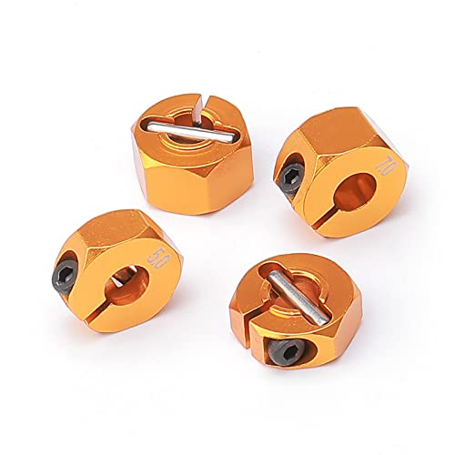 5mm & 7mm Thickness Aluminum 12mm Hex Wheel Hub Adapters with Screws Pins for 1/10 RC Cars Buggy Truck Crawler HSP Traxxas Redcat Arrma Tamiya etc, Gold