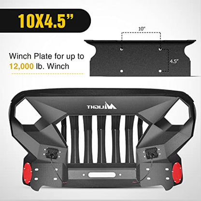 Nilight Front Bumper Grill for 2007-2015 2016 2017 2018 Wrangler JK&Unlimited 2/4 Doors with Winch Plate 2x42w LED Work Light Pods Textured Black Solid Steel Off-Road - color: Front Bumper Grill