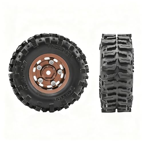 0.7” Wheel & Mud Terrain Tire Set for 1/30 RC Crawler, -1.00mm Offset, Axial SCX30 & Redcat Ascent-32, CNC Aluminum Rims, 5mm Hex, Shims Screwdriver Included, Pre-Assembled, 4 pcs, Brown - color: Brown, size: Loose-dirt-mud-bite