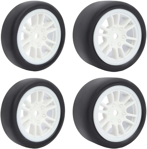 4PCS Pre-Glued On-Road Drift Racing Smooth Rubber Tires and Wheel Rims Set 7MM Hexagon for 1/24 Losi Micro-B RC Car Upgrades Parts (12Spoke-White) - color: 12spoke-white