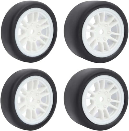 4PCS Pre-Glued On-Road Drift Racing Smooth Rubber Tires and Wheel Rims Set 7MM Hexagon for 1/24 Losi Micro-B RC Car Upgrades Parts (12Spoke-White) - color: 12spoke-white