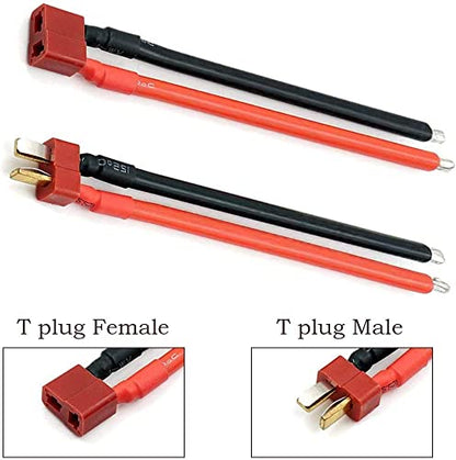 5Pairs T Plug Connector Female & Male with 12AWG 10cm Gauge Silicone for RC Lipo Battery Cable Drone Car - style: T plug