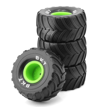 1/18 RC Monster Truck Tires and Hard Plastic Wheels Rims 12mm Hex 1/16 Rubber Buggy Off Road Tyres OD 100mm for 1:16 1/12 1/14 Scale Truck Car Traxxas E-REVO HSP HPI Tamiya Losi 4PCS (Green) - color: Green