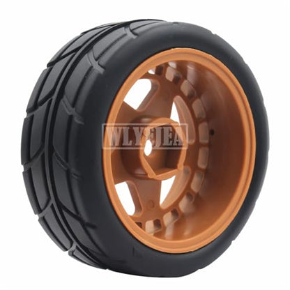 4PCS RC 1/10 On-Road Tires 65mm RC Rubber Tires w/Plastic Wheel Rim 12mm Hex Fit for 1/10 RC On-Road Rally Car HPI Tamiya TT01 TT02 Kyosho Wltoys 144001 - color: Brown 3