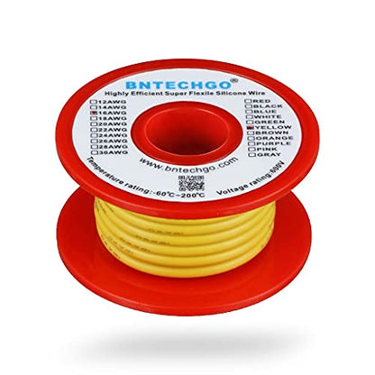 BNTECHGO 16 Gauge Silicone Wire Yellow 25ft Stranded Tinned Copper Wire | Flexible 16 AWG Stranded Wire Silicone Rubber Insulation For RC Models, Drone, Robot, Battery, EV Charger, 3D Printer, DIY - color: 16 gauge silicone wire yellow, size: silicone wir